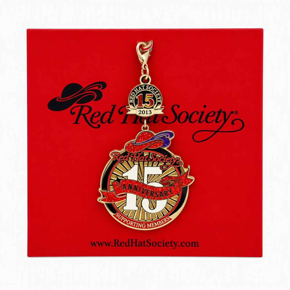 2013 Red Hat Society 15th Anniversary Supporting Member Dangle Charm Pin Brooch